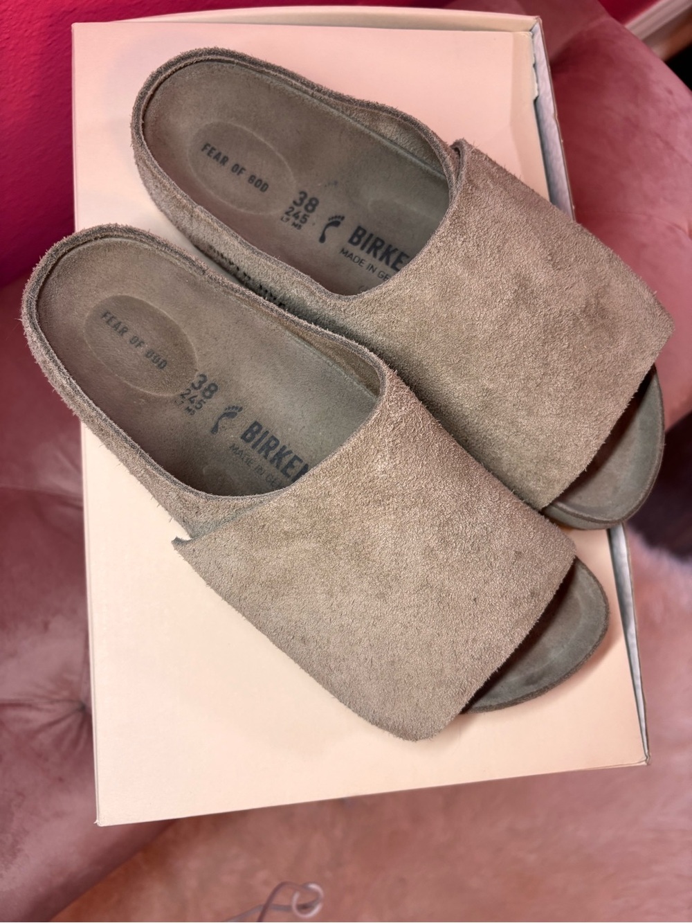 Fear of God X Birkenstock Taupe Suede Open-Toe Slide Mules 38